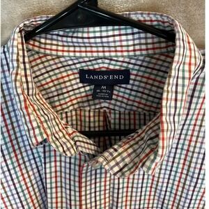 🚀 Lands' End Plaid Button Down Shirt Mens M Long‎ Sleeve Collared Career Casual